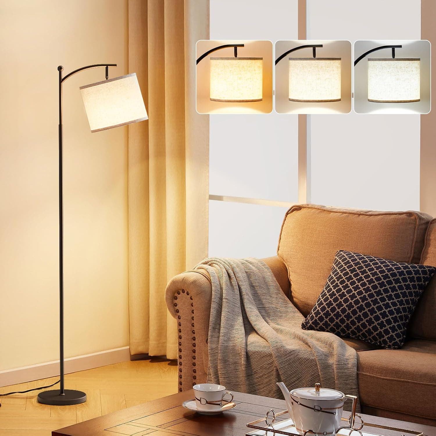 Ambimall Floor Lamp with Linen Shade, 60 in