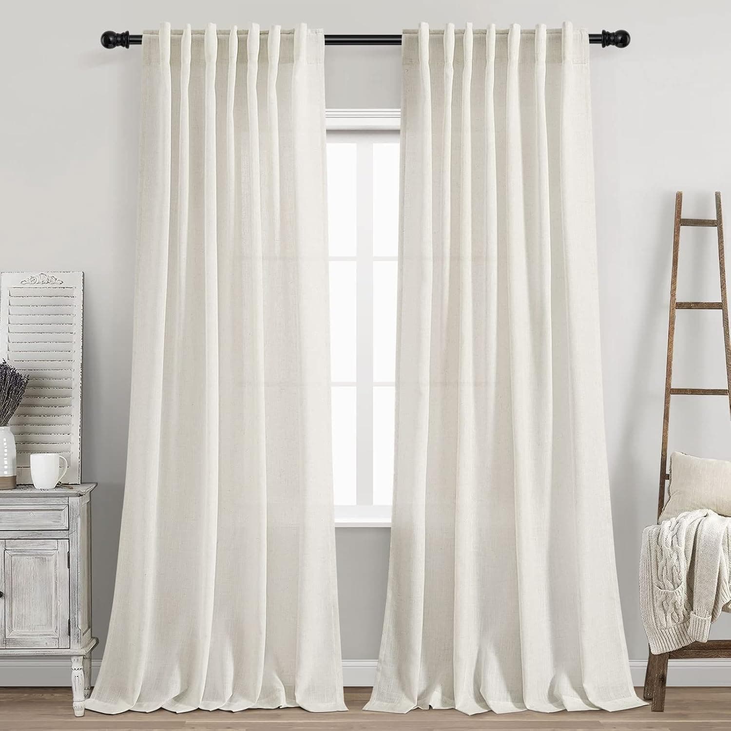 Cream Linen Back Tab Curtains, 84 in